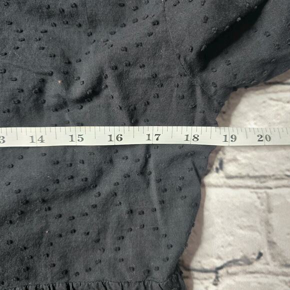 BCBG MaxAzria 100% Cotton Black Textured Polka Dot Lace Up Collar Blouse Large - Picture 9 of 13